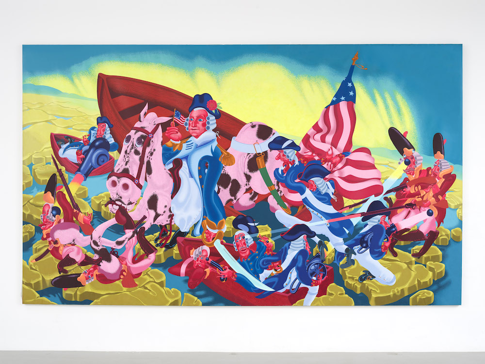 Peter Saul, Washington Crossing the Delaware, 1975. Oil on canvas, 89 x 150 1/2 in (226.1 x 382.3 cm). Collection KAWS. Photo: Farzad Owrang